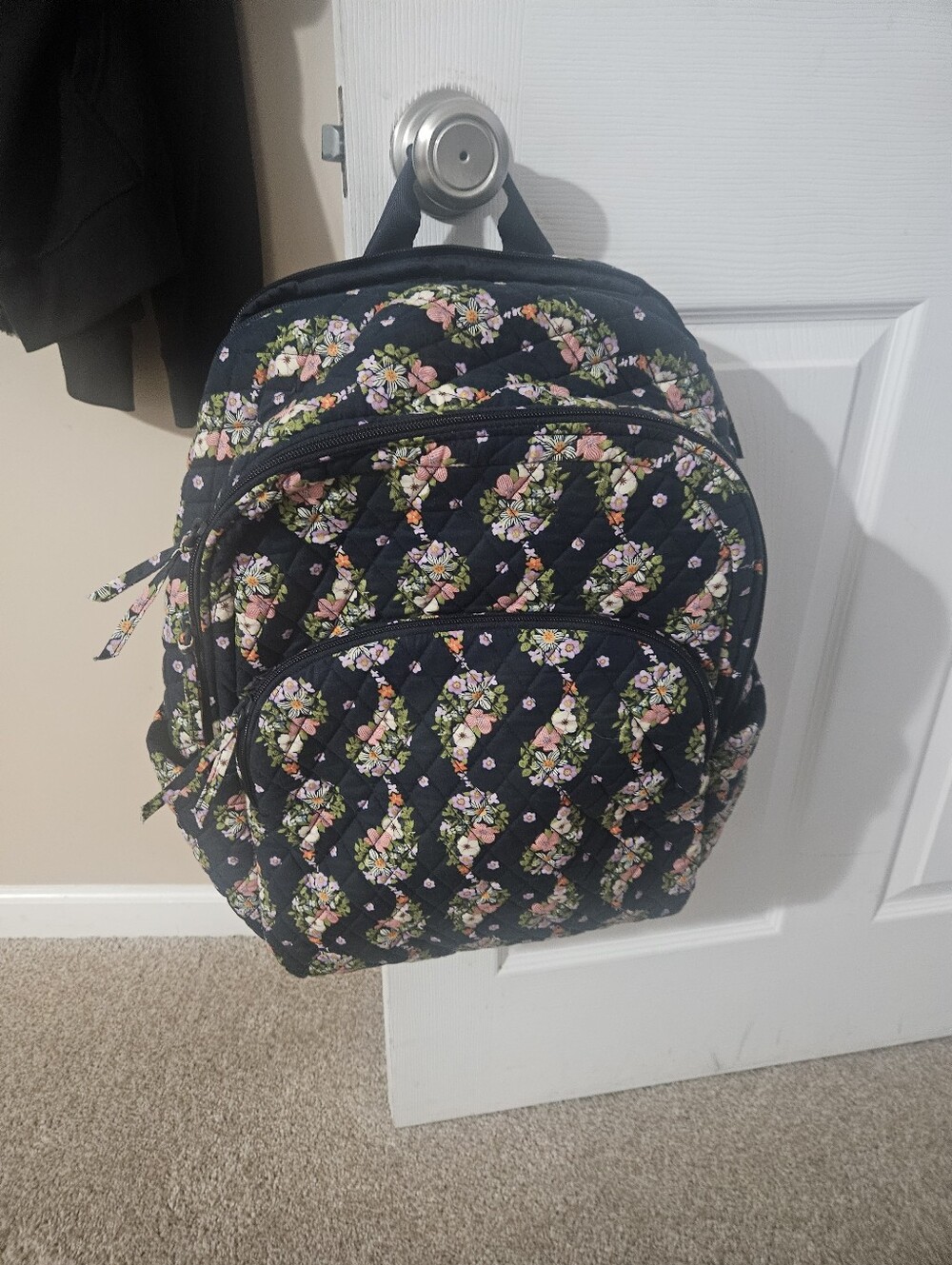 Vera Bradley Navy Quilted Backpack with Pink Floral Pattern